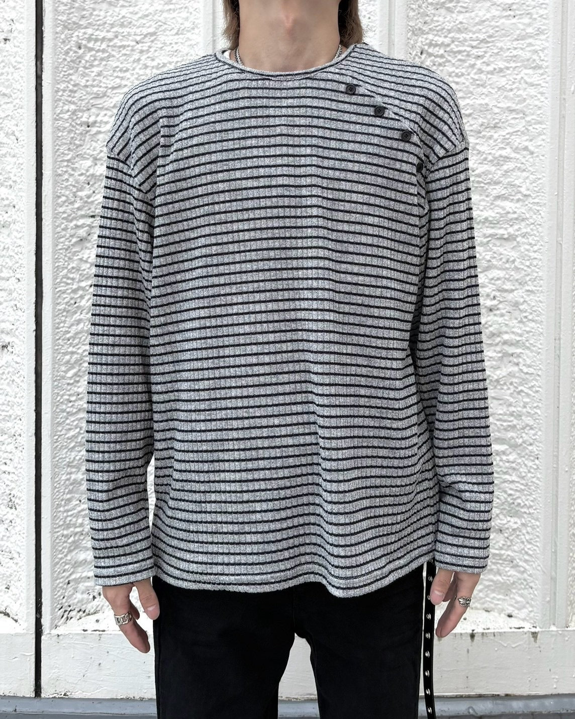 受注制【nmtc+】diagonal button border long sleeve (2color)