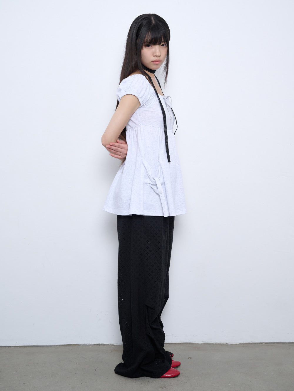 【TUOMIO】SHIRRED POCKET TOP