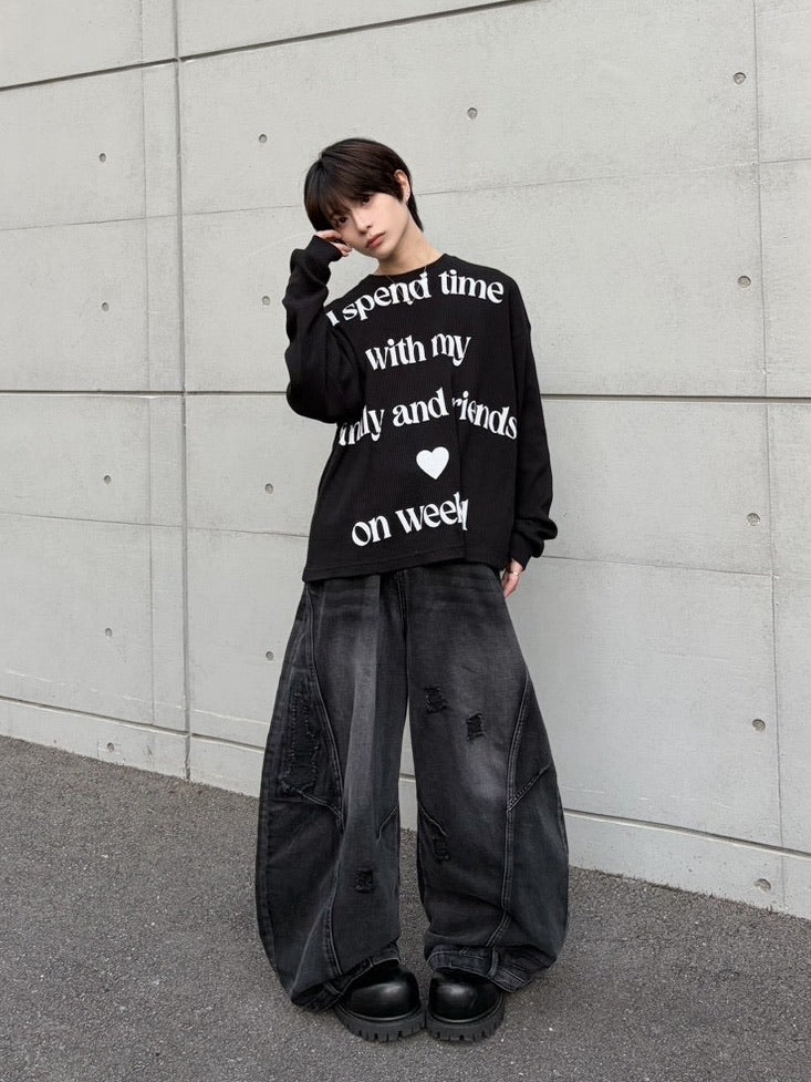 【LUV CODE】lettering waffle long sleeve tee