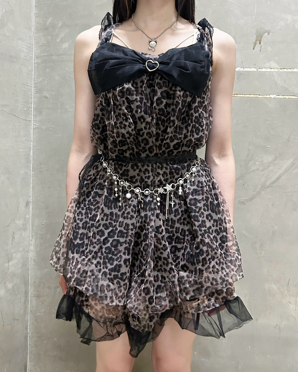 国際配送【BABY09】leopard ribbon tulle dress