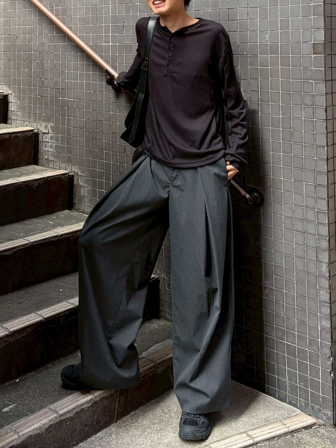 東京店WEB限定受注制【Chikashitsu +】rib knit henry neck tee (3color)