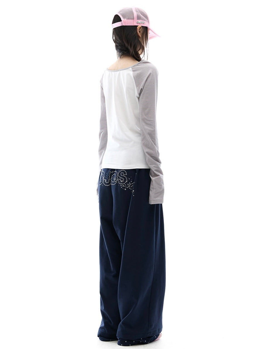 【OJOS】Hotfix Logo Wide Sweatpants