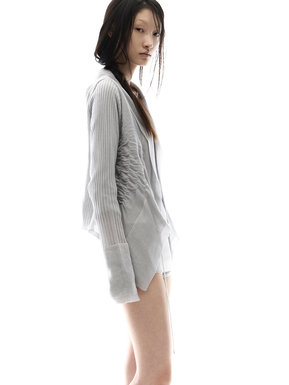 【OJOS】Ruffled Drape Cardigan