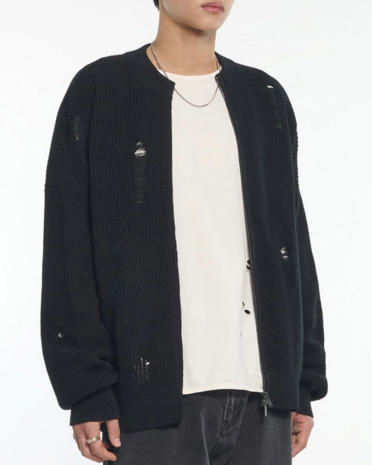 【NOMANUAL】DESTROYED KNIT ZIP-UP