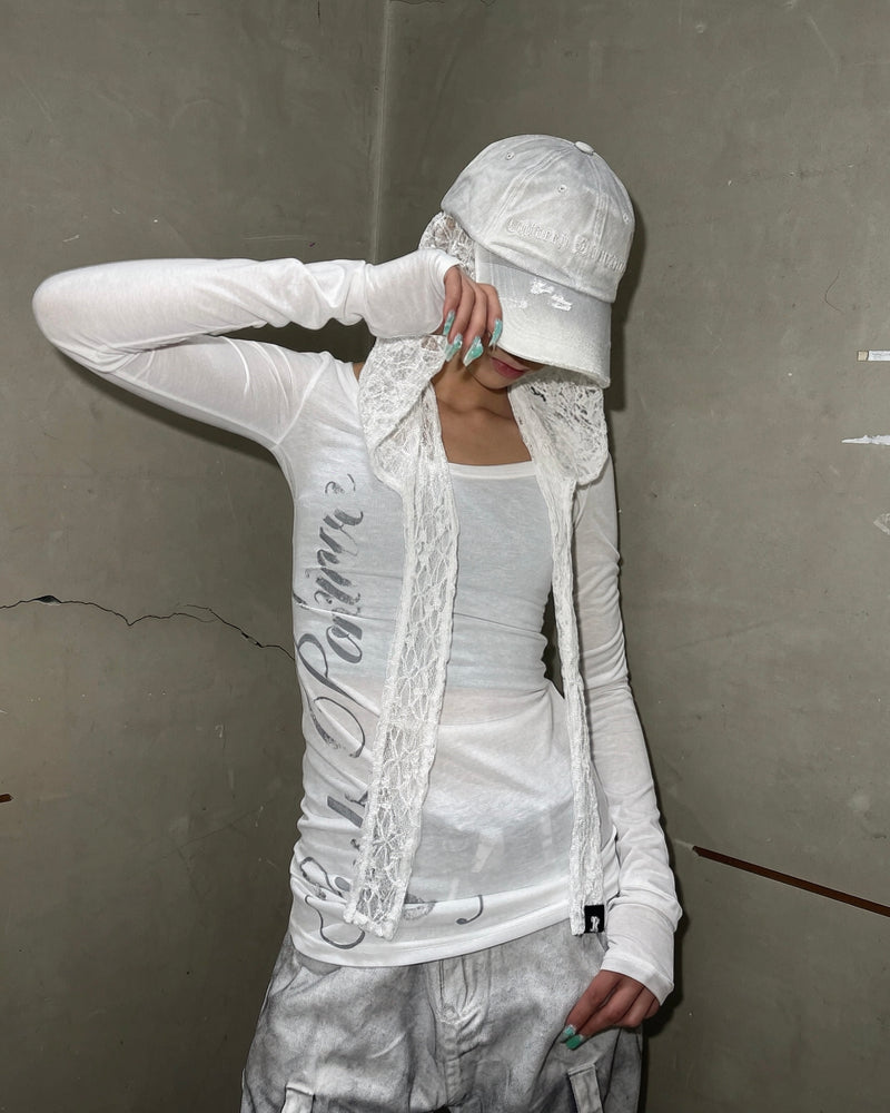 国際配送【Never mind the XU】sheer lettering tight long sleeve tee (3color)