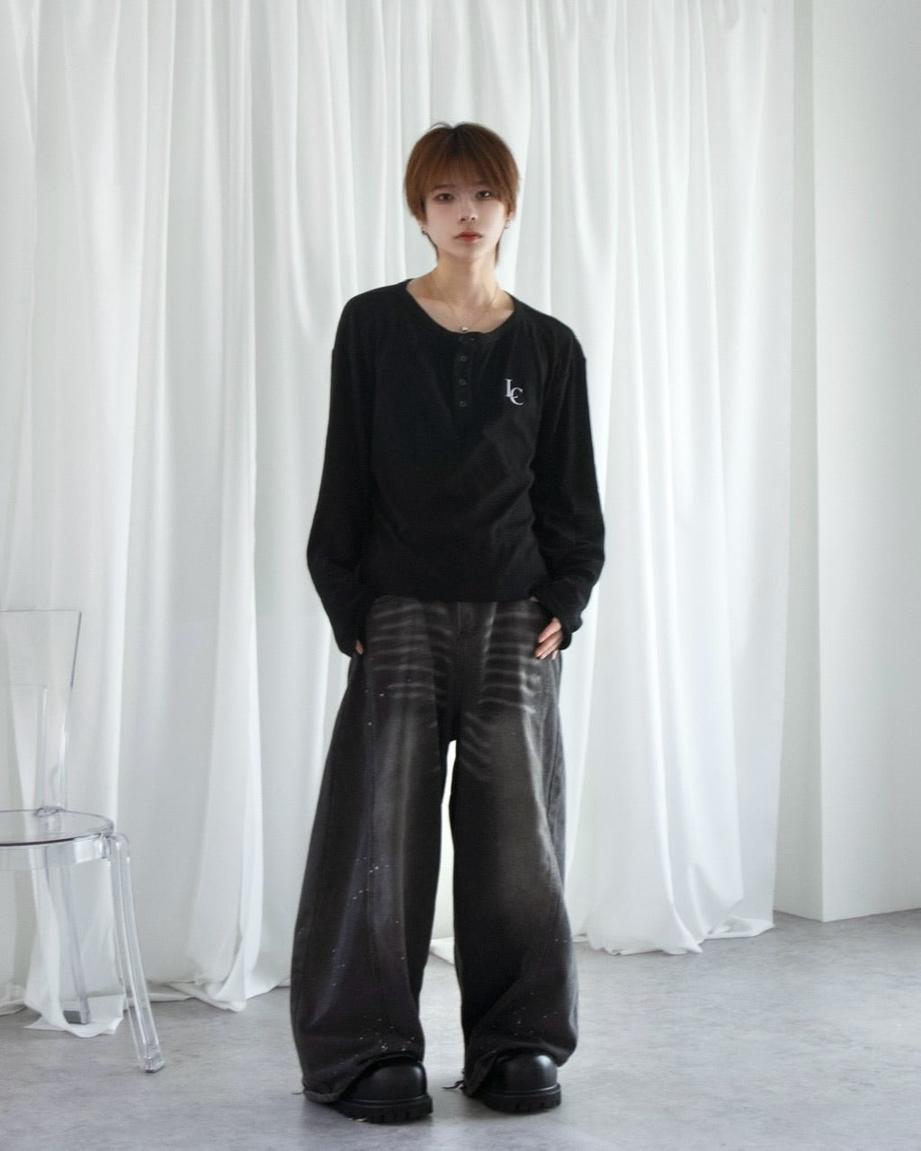 【LUV CODE】LC Button henley long sleeve tee (3color)