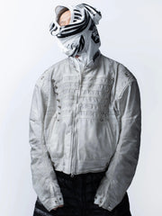 【F.V.V.O】Quilted Cropped Biker Jacket(white)