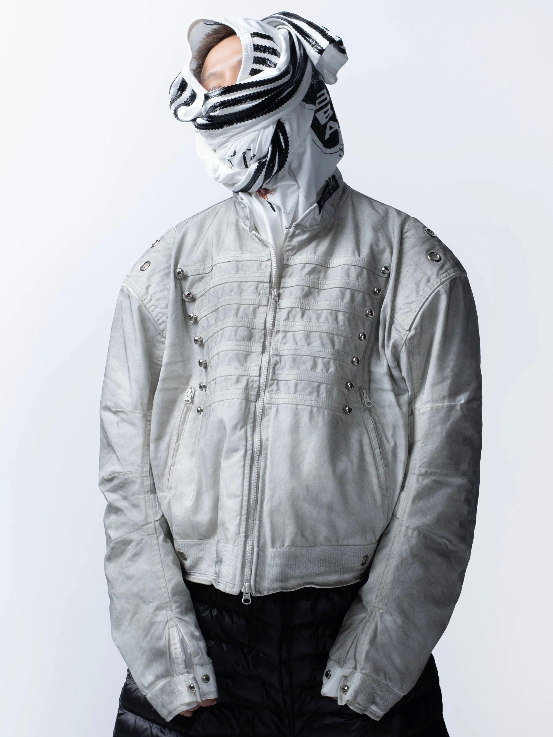 【F.V.V.O】Quilted Cropped Biker Jacket(white)