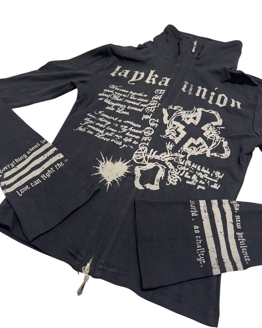国際配送【BABY09】y2k print slim zipup top
