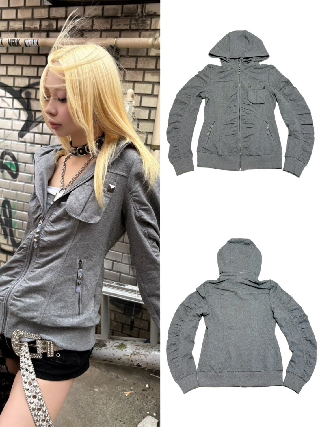 国際配送【BABY09】 Riot Shirring Zip Hoodie