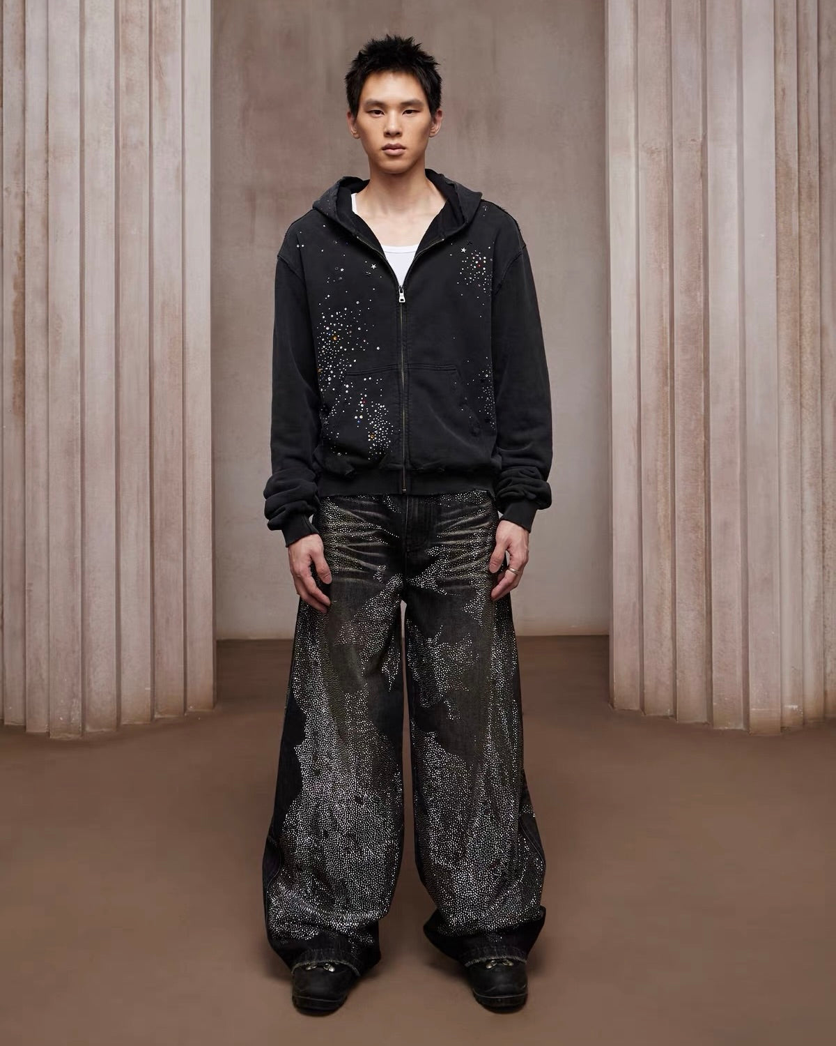 【DND4DES】Rhinestone Dirty Wash Denim Pants