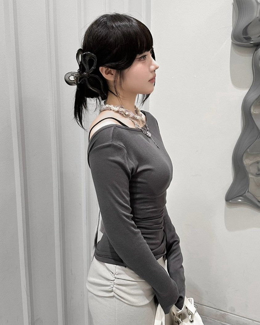 受注制【nmtc+】Ribbon Layered Long Sleeve Top (2color)