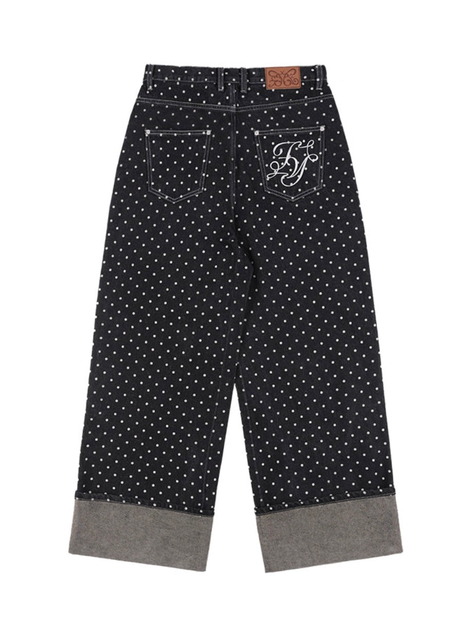 【FANCY CLUB】STRING DOT ROLL-UP PANTS