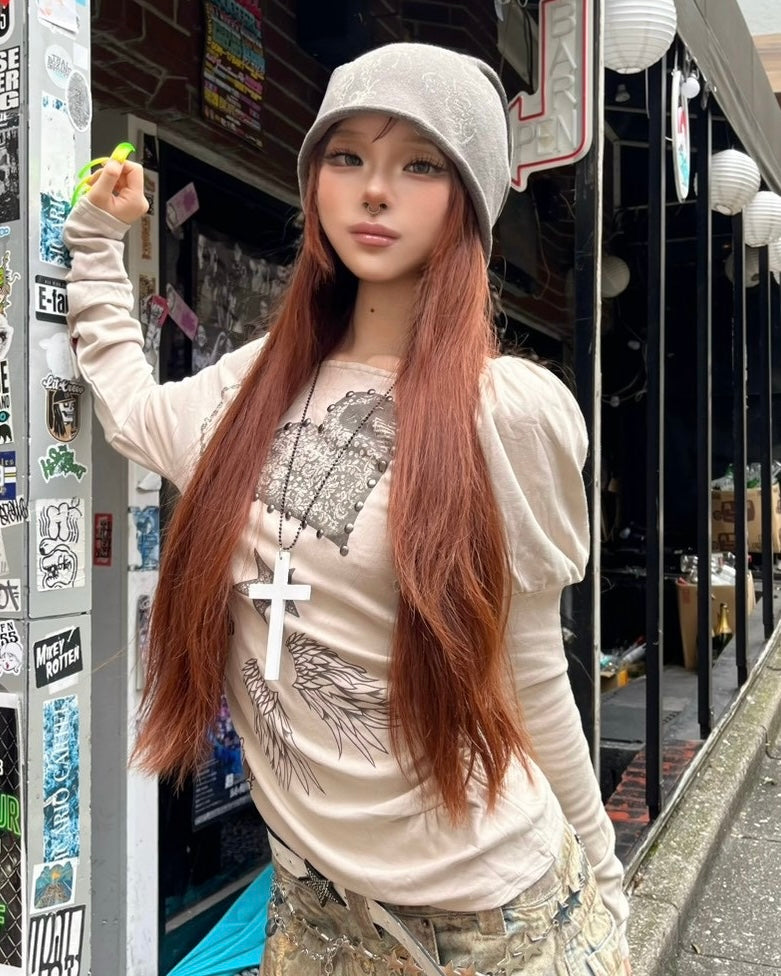 国際配送【BABY09】one-shoulder graffiti tops