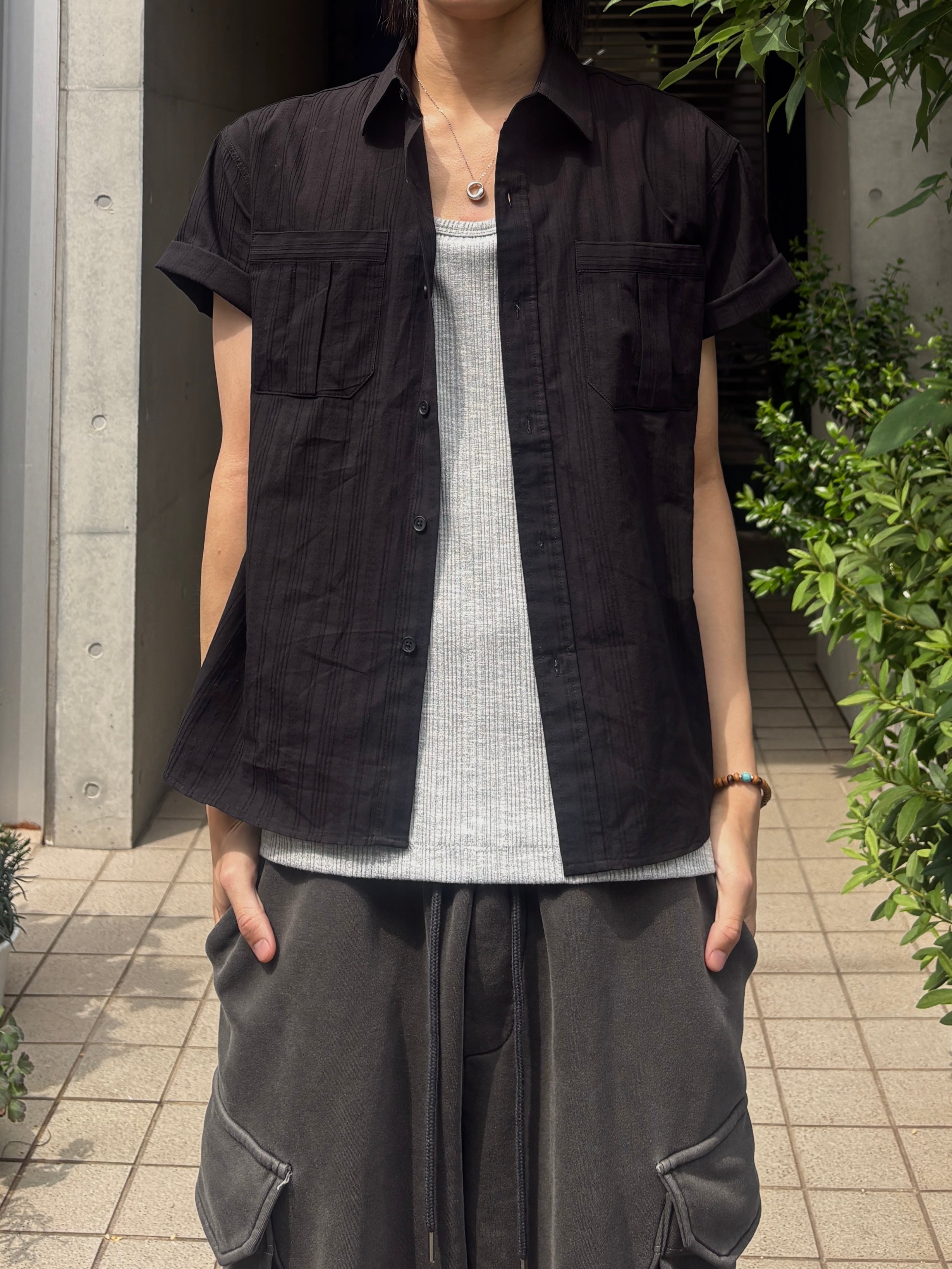 受注制【youll】jacquard cropped shirt (2color)