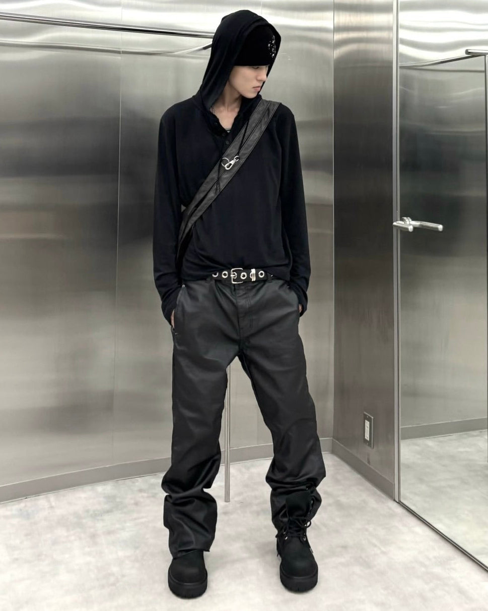 受注制【nmtc+】Henley neck hooded top (2color)