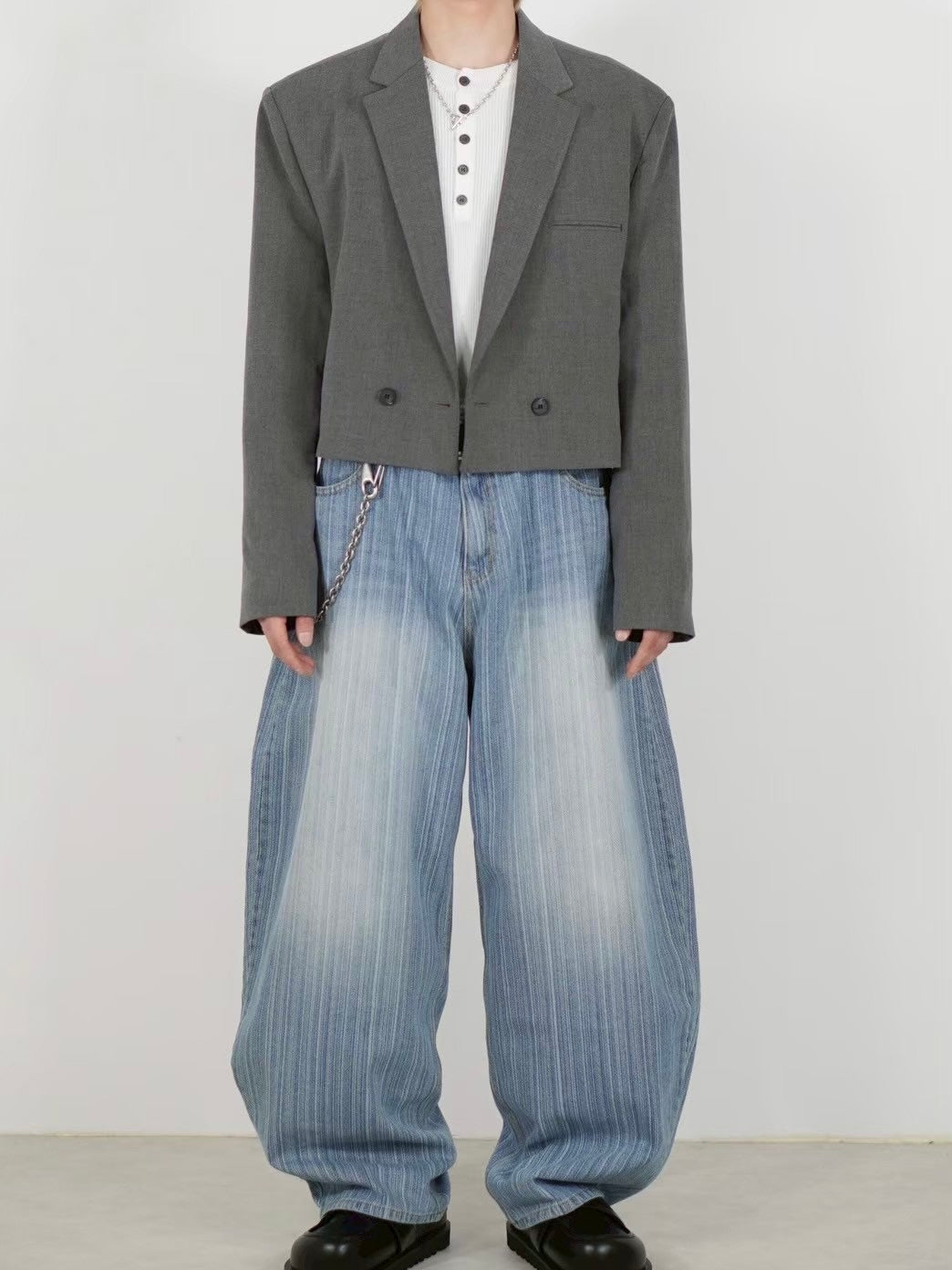 受注制【Chikashitsu +】cropped double jacket (2color)