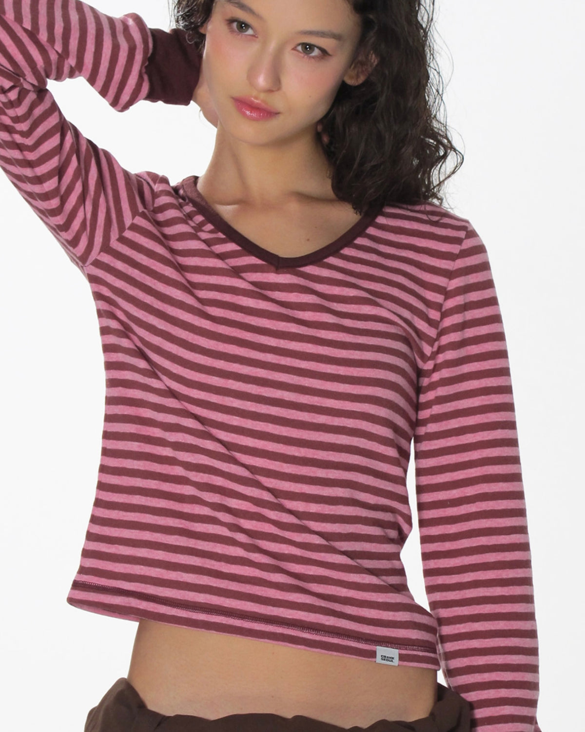 【CRANK】COZY STRIPE V-NECK TOP