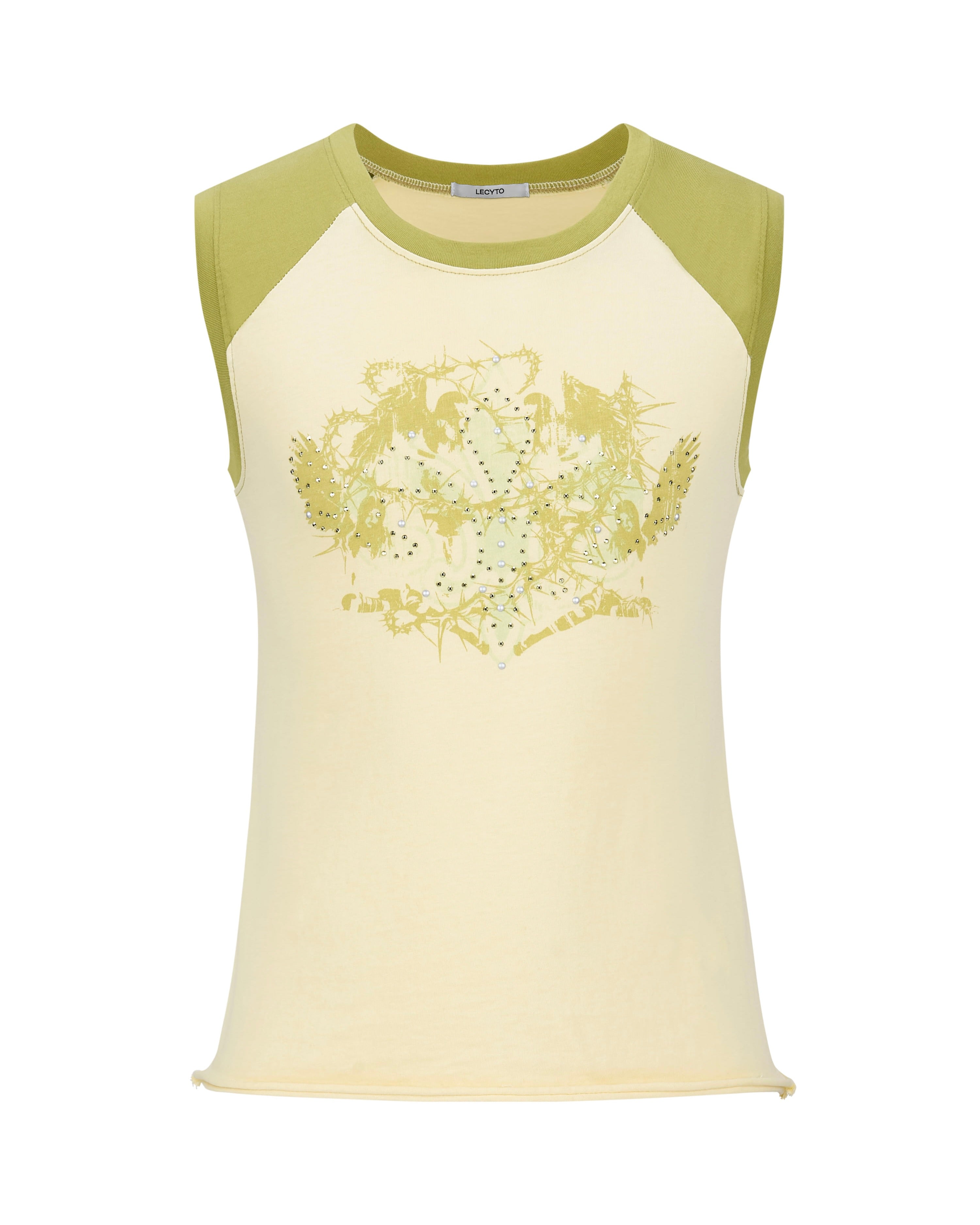 【LECYTO】Rhinestone Raglan Sleeveless