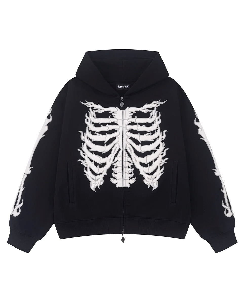 【SUPPLIER】Fire Bones Leather Patch Zip Hoodie
