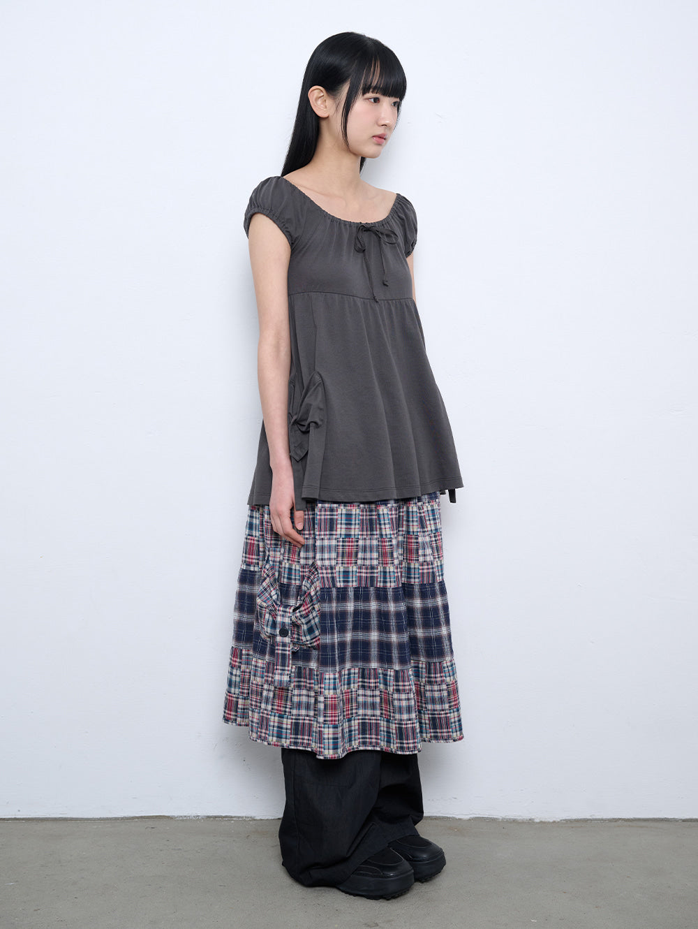 【TUOMIO】SHIRRED POCKET TOP