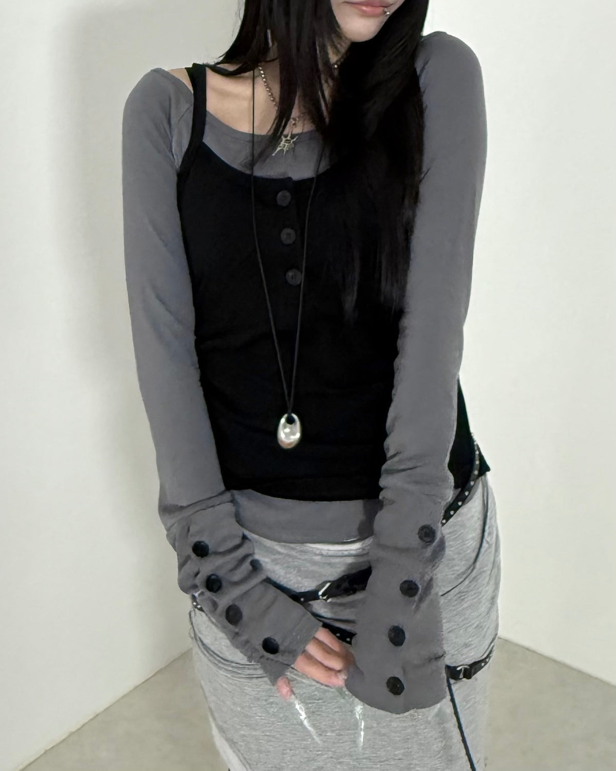名古屋店WEB限定【nmtc+】Button Layered Cami Set Long sleeve (3color)