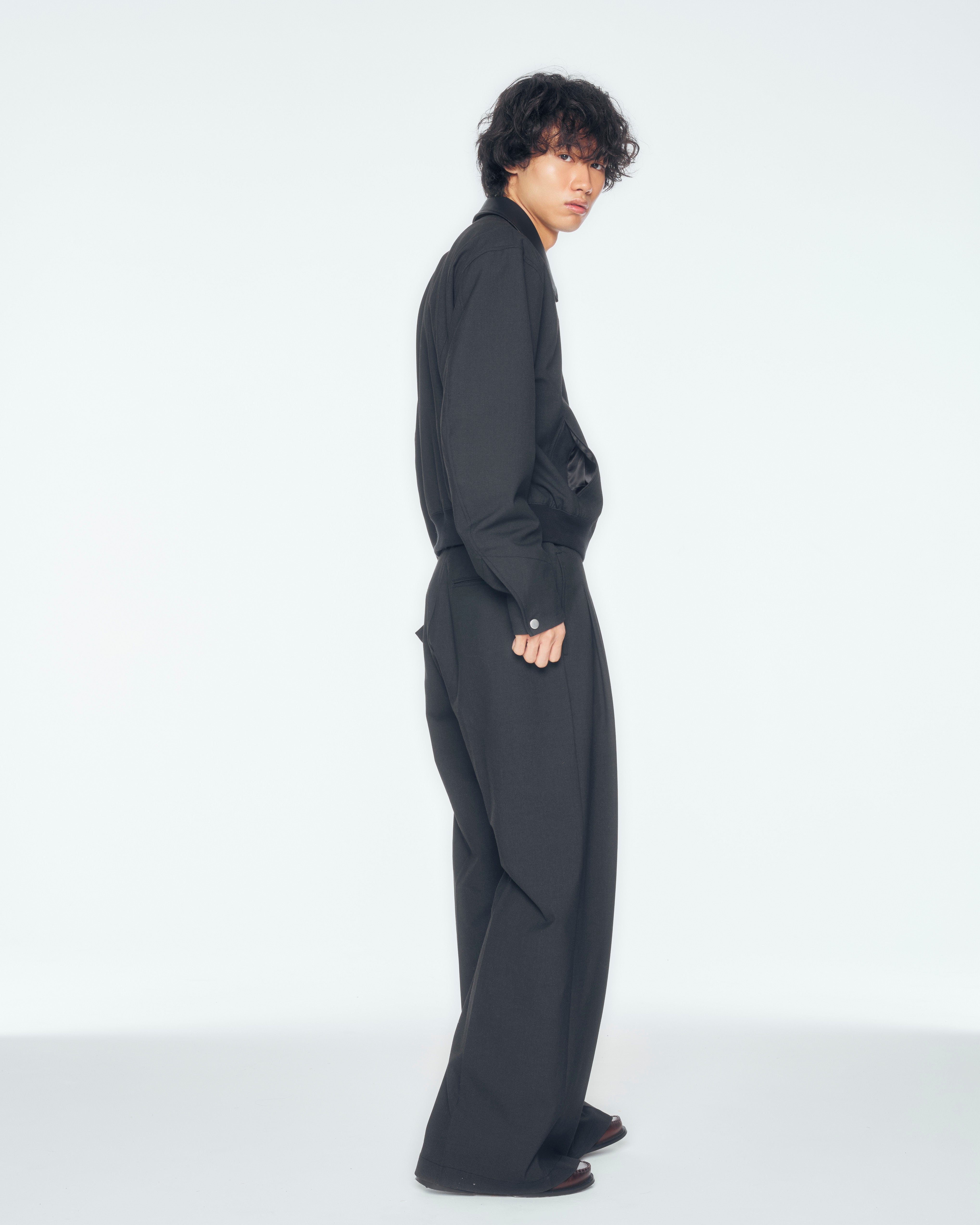 【CS】leather trim zip up jacket