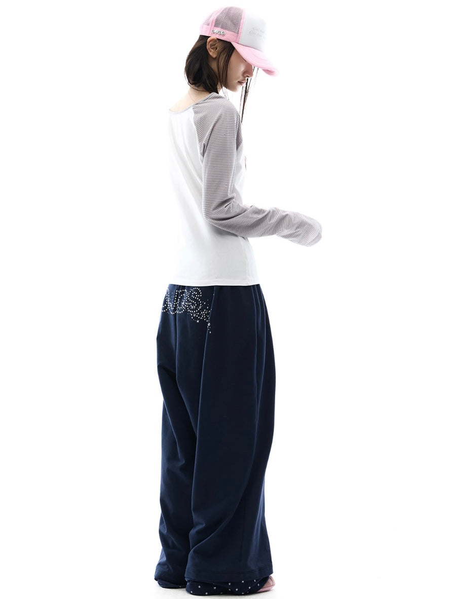 【OJOS】Hotfix Logo Wide Sweatpants