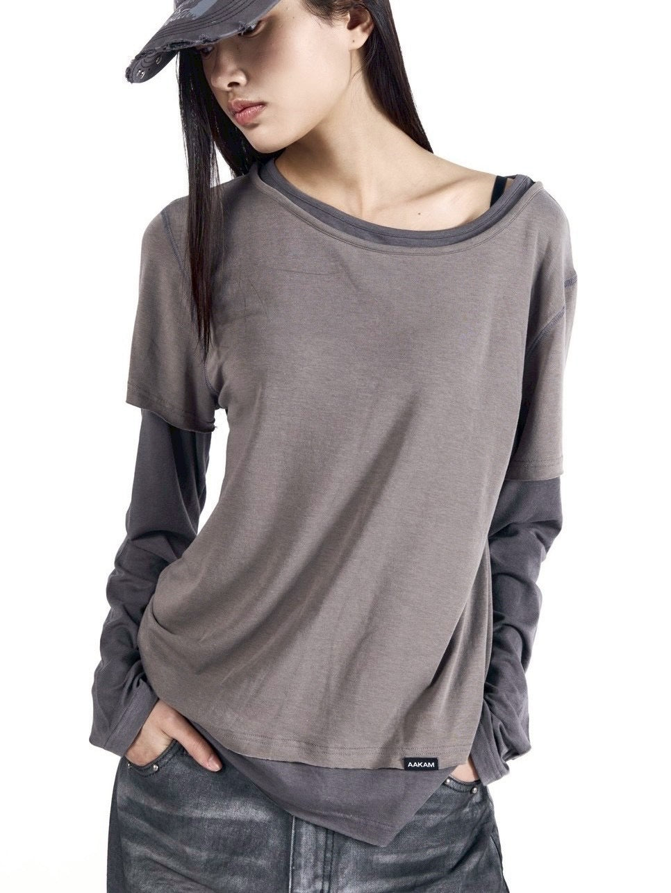 【AAKAM】Contrast Layered Long Sleeve