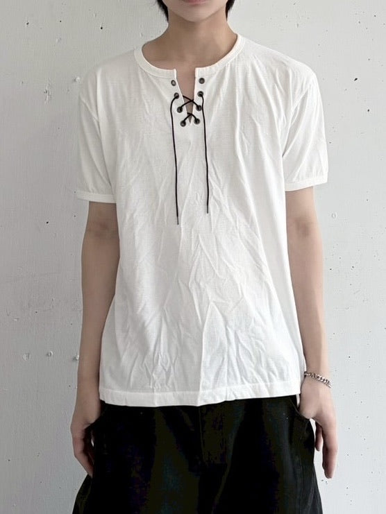 受注制【LUV CODE】lace up neck tee (4color)
