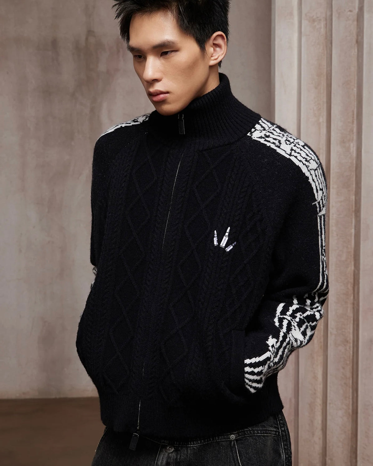 【DND4DES】Music Note Jacquard Knit Jacket