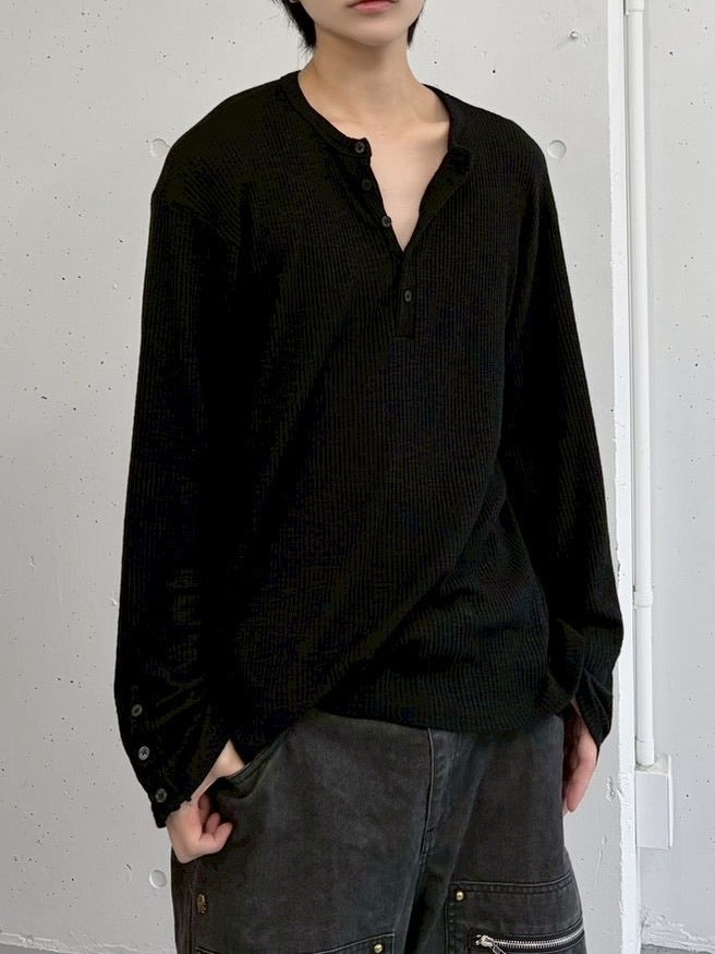 受注制【LUV CODE】henley neck long sleeve tee (4color)