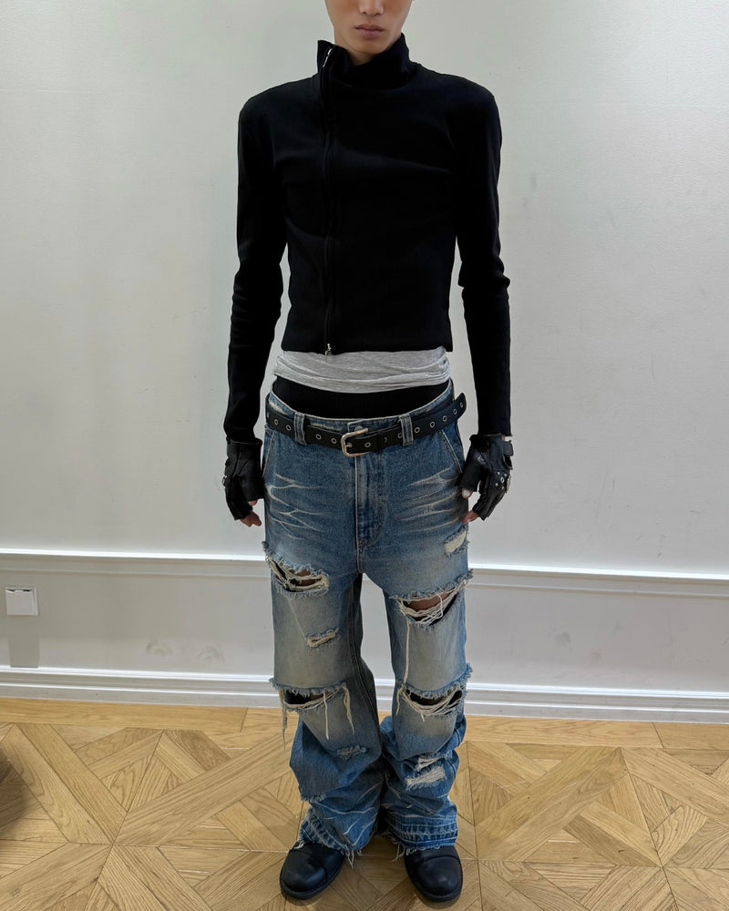 【LECYTO】Offset Ribbed Jacket