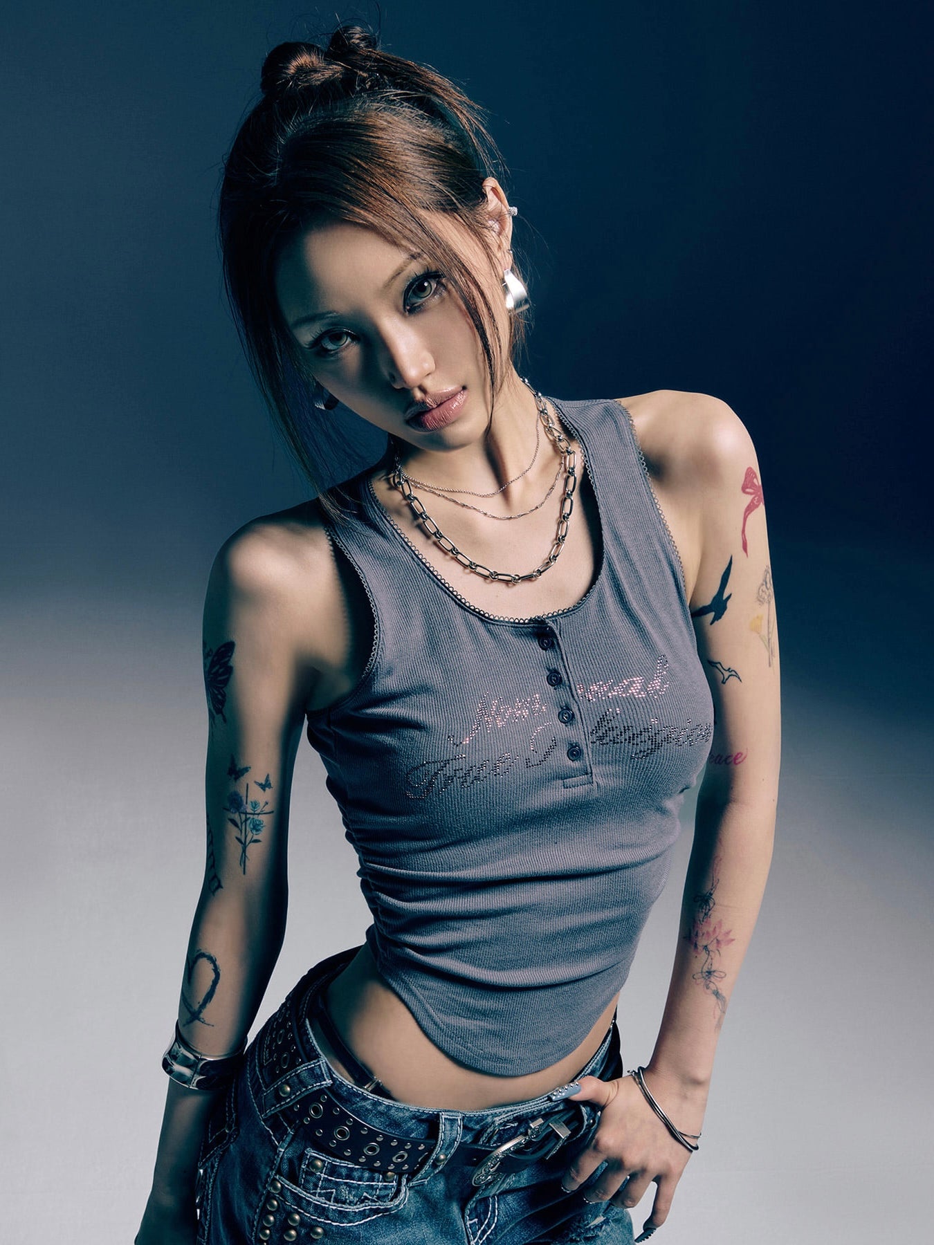 【NOMANUAL×TRUE RELIGION】NO RELIGION SHIRRING SLEEVELESS TEE