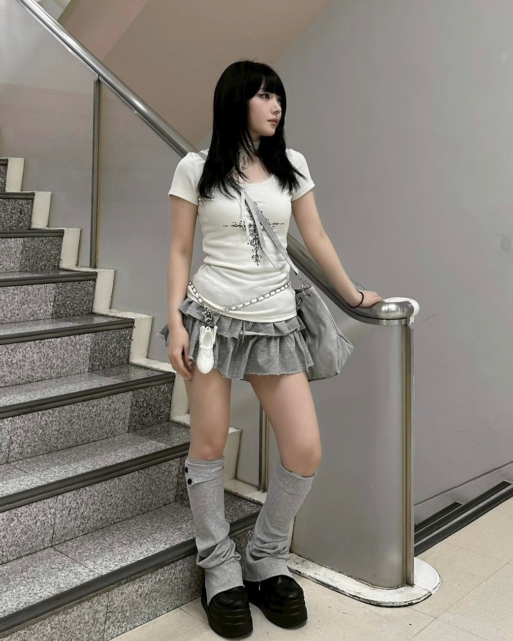 【nmtc+】Mika Cross Shirring Tee Scarf Set (3color)