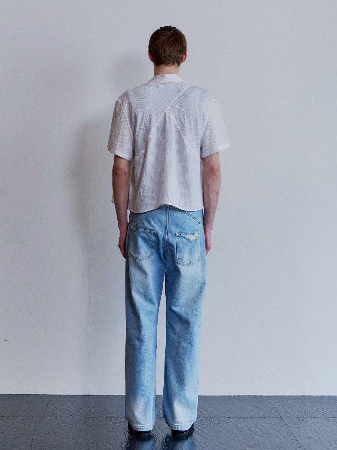 【Waviness】Sheer Origami Crop Half Shirts
