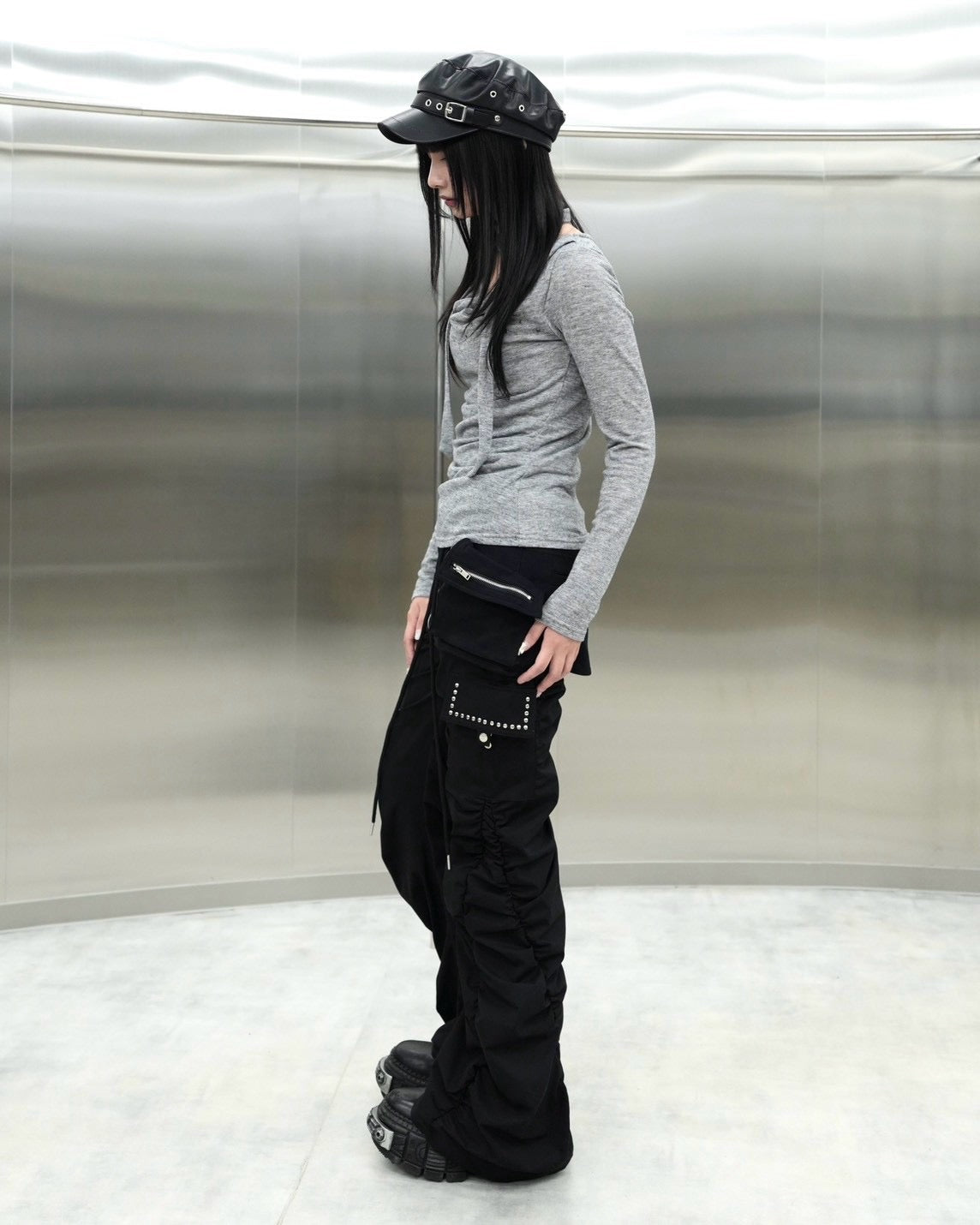 受注制【Never mind the XU】Draped ruched tie set top (4color)