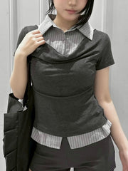 受注制【nmtc+】Layered Draped Shirring Shirt Top (2color)