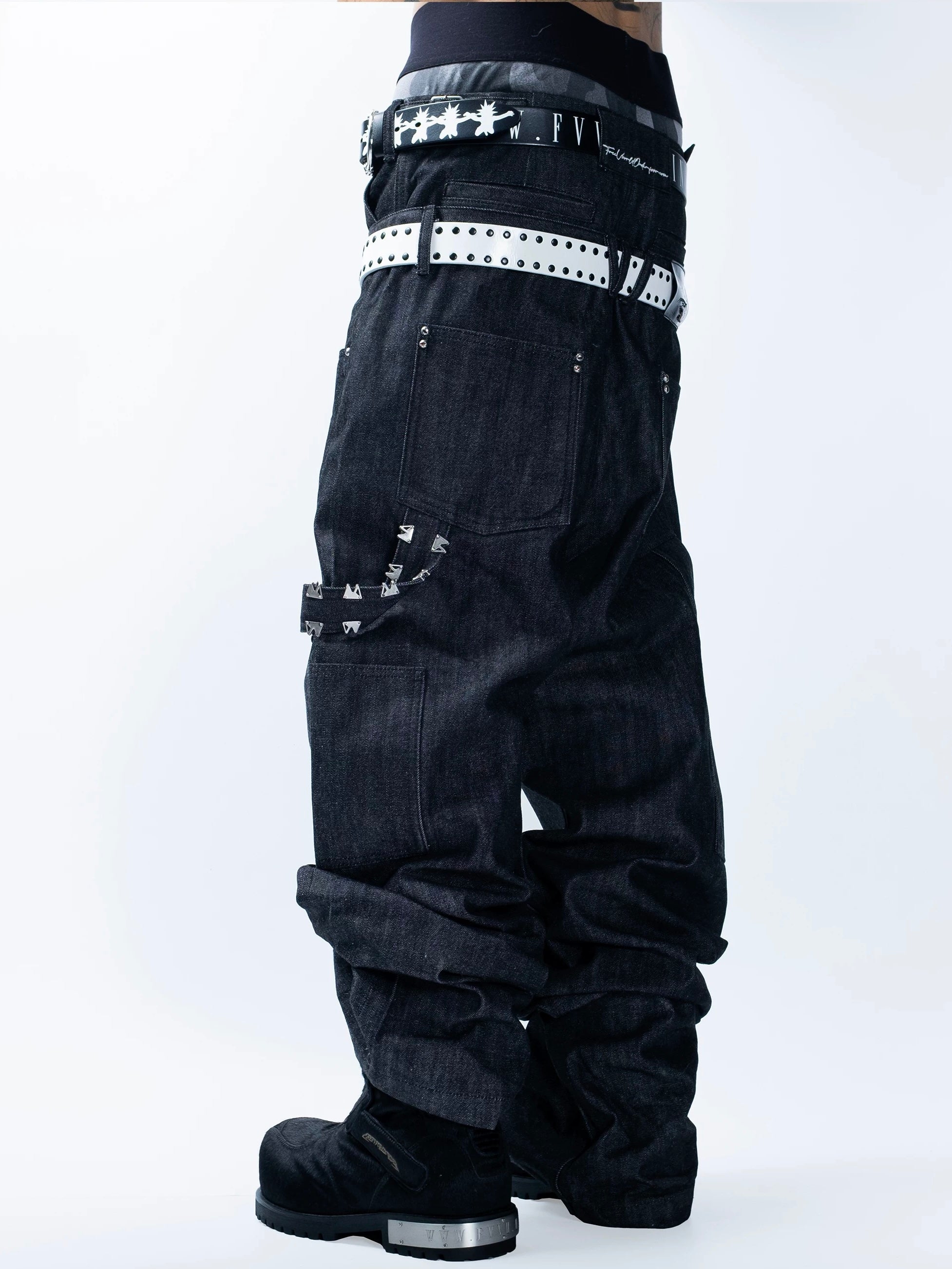【F.V.V.O】Skeleton Hand & Spikes Leather Belt