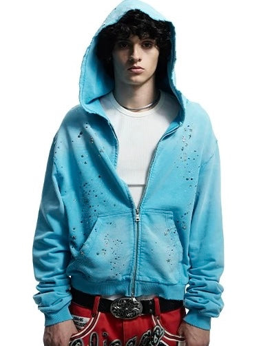 【DND4DES】Rhinestone Washed Distressed Hoodie