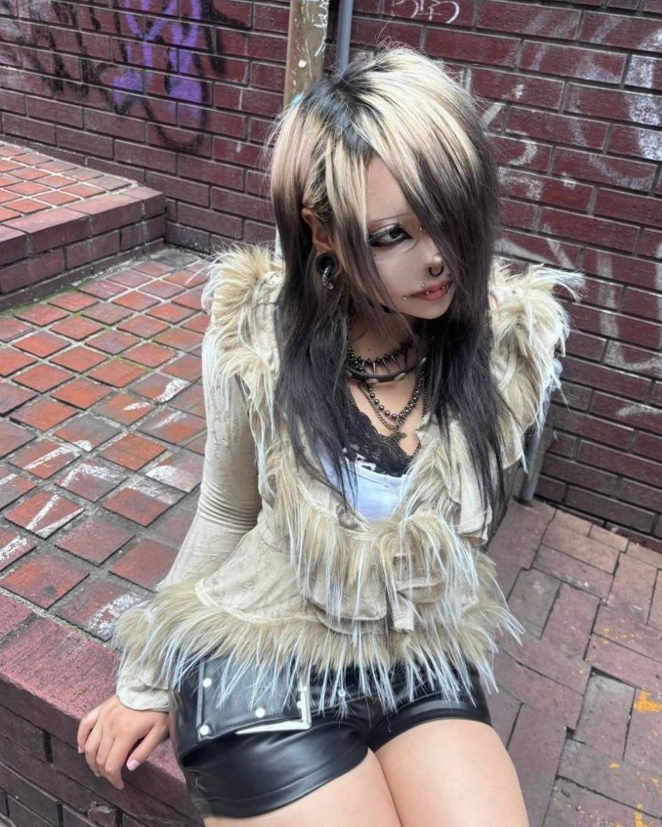 【BABY09】fur damage frill cardigan