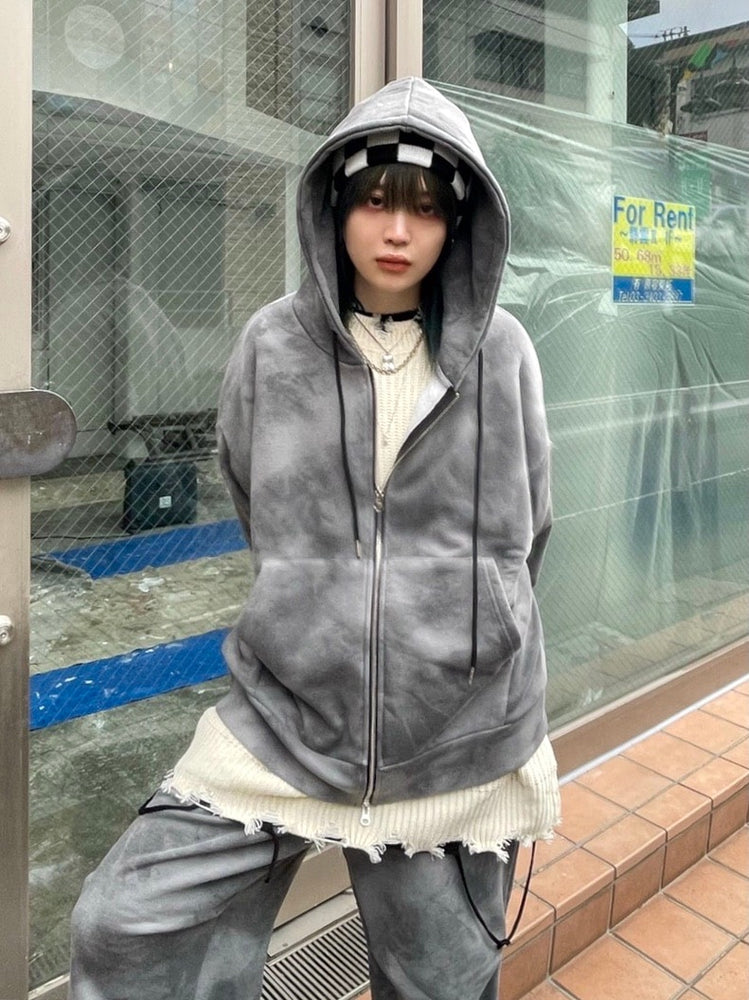 受注制【Never mind the XU】set up tie-dye zip up hoodie (2color)