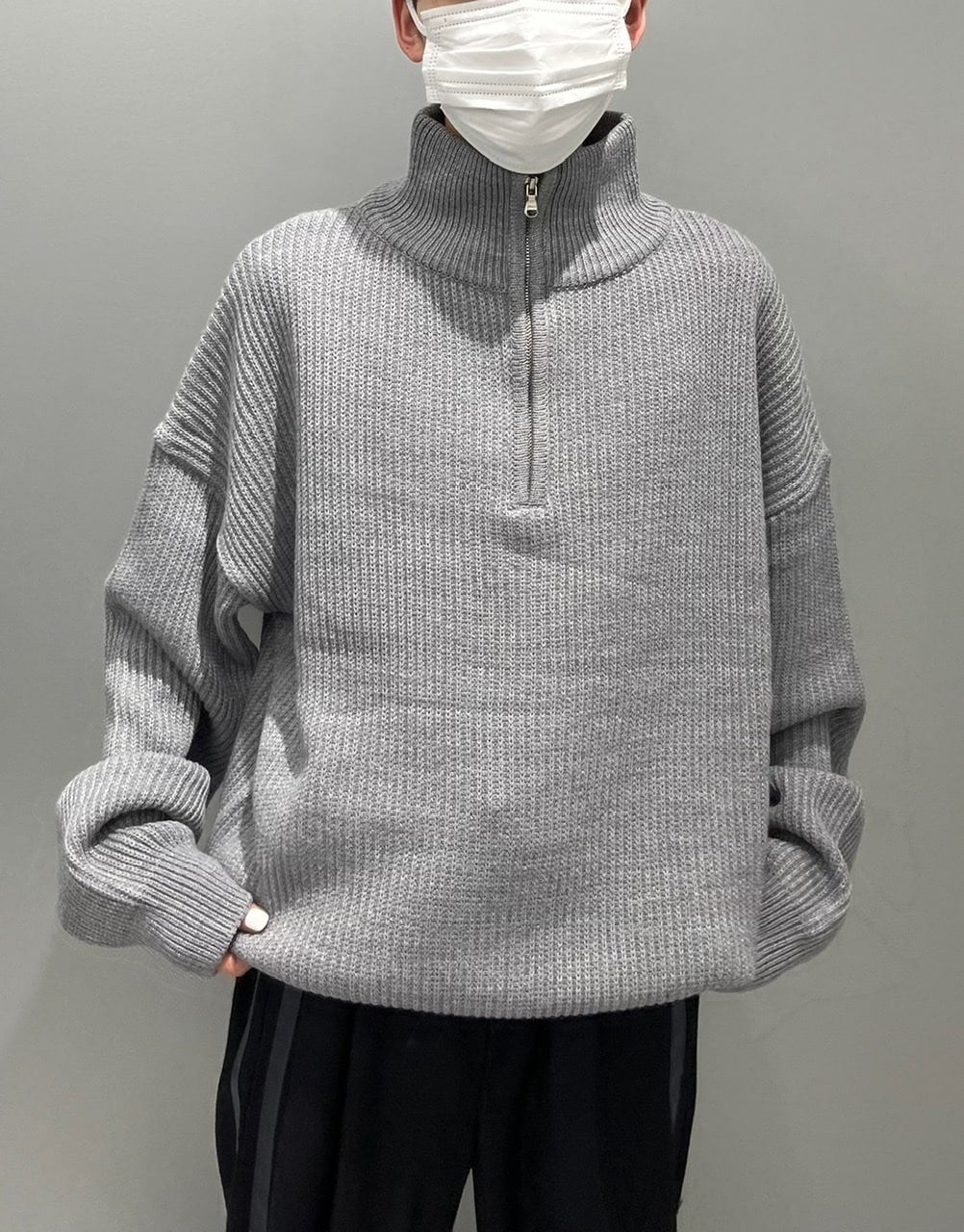 【Chikashitsu +】half zip high neck knit (3color) / 【チカシツプラス】ハーフジップアップハイネック長袖ニット