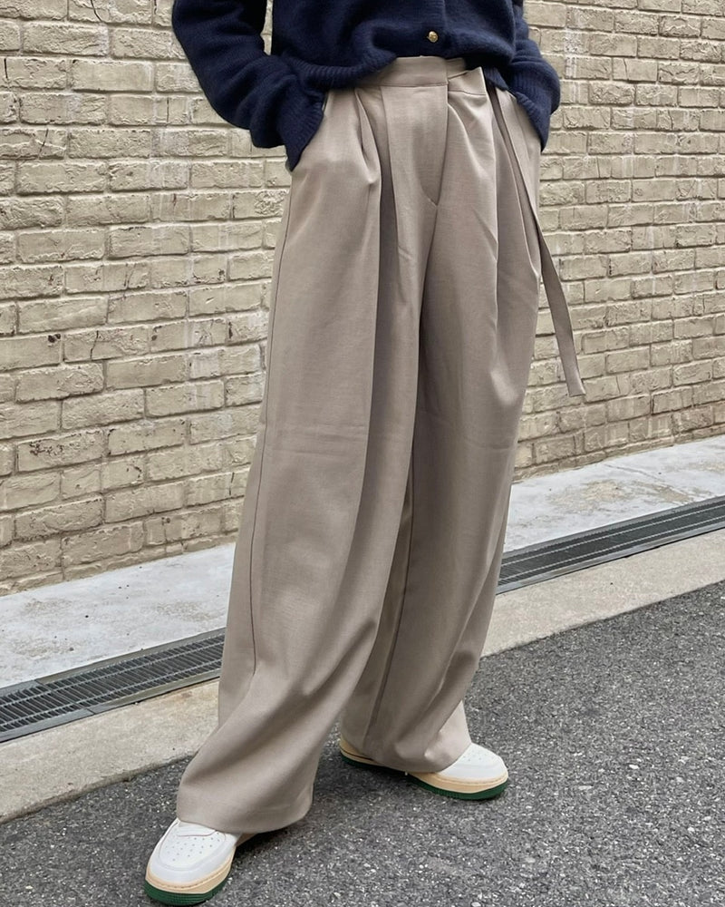 【Chikashitsu +】waist belt tuck slacks (3color)