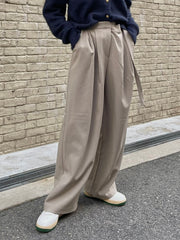 【Chikashitsu +】waist belt tuck slacks (3color)