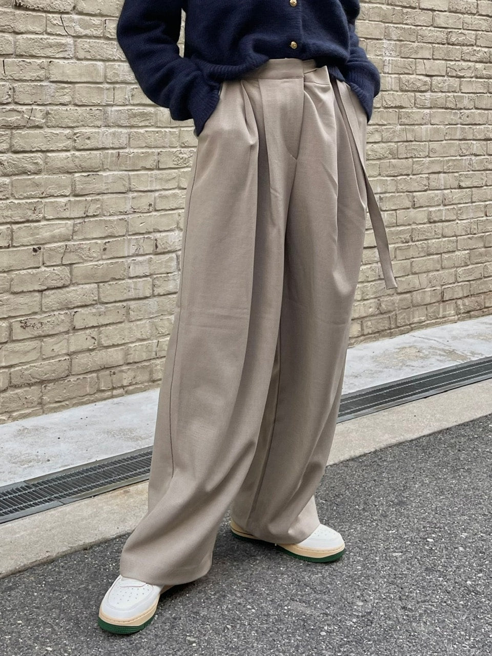 【Chikashitsu +】waist belt tuck slacks (3color)