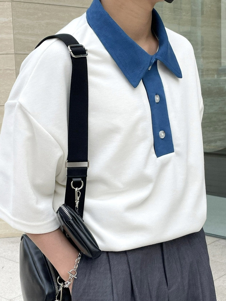 受注制【RENOL】bi-color collar tee (2color)