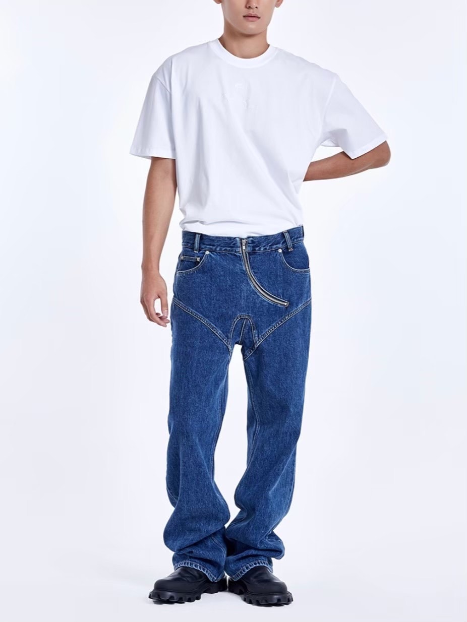 【51percent】Curved zipper denim pants