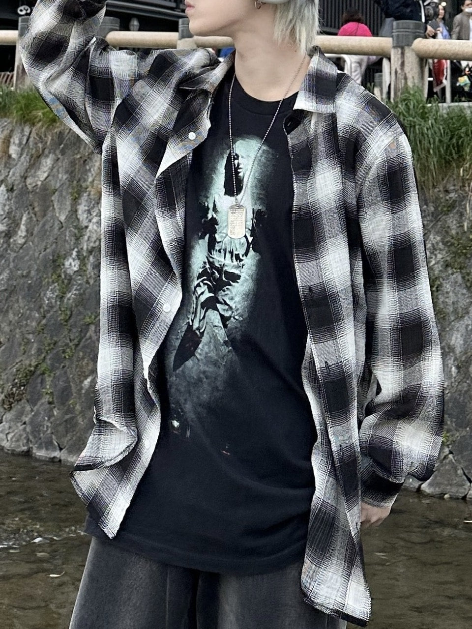 大阪店WEB限定受注制【Chikashitsu +】over fit shadow check shirt (3color)