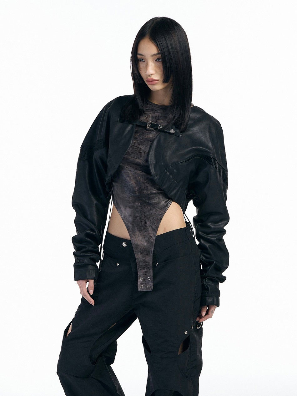 【SETUP‐EXE】Matte Leather bolero buckle Jacket